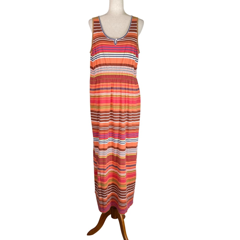 Eddie Bauer Maxi Dress Womens XL Orange Striped Cotton Sleeveless Casual